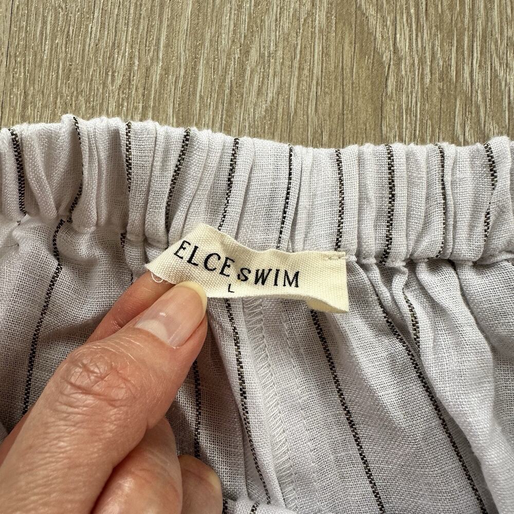 ELCE Swim Womens Shorts Linen Striped Pull On Pockets Ties - Picture 4 of 7
